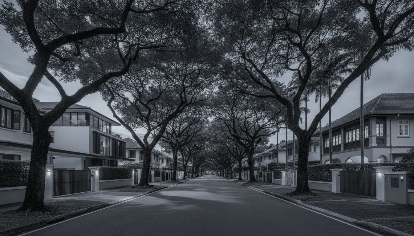 Tree-lined District 10 landed housing street
